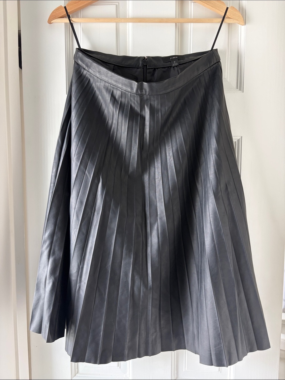 J. Crew Black Pleated A-Line Faux Leather Midi Skirt